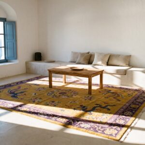 Yellow Floral 1920s Hand Knotted Pile Wool Antique Rectangle Rug (SKU 25735) - room view