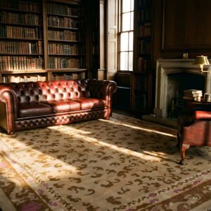 Antique Wool Yellow / Gold Orange Hand Knotted Pile Rug (SKU 23680) - room view
