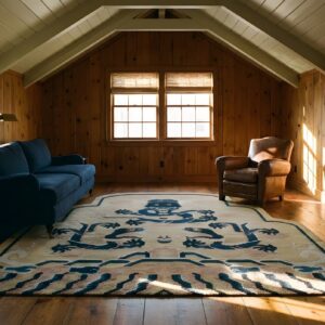 Antique Yellow Ningxia Chinese Allover Hand Knotted Pile Square Rug (SKU 22276) - room view