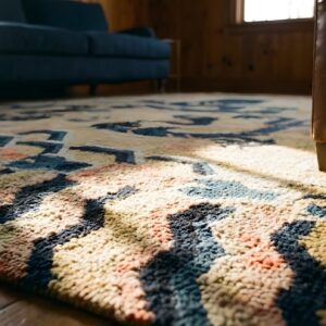 Antique Yellow Ningxia Chinese Allover Hand Knotted Pile Square Rug (SKU 22276) - in-room detail