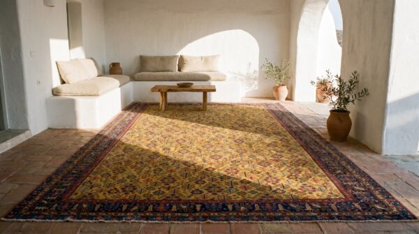 Antique yellow nw persian oversized tribal shrub rug 6 Antique yellow nw persian oversized tribal shrub rug (sku 19342) - room view