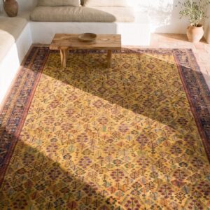 Antique Yellow NW Persian Oversized Tribal Shrub Rug (SKU 19342) - styled overhead view