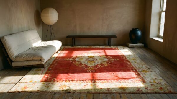 Yellow antique oushak - angora turkish allover medallion rug 14 Yellow antique oushak - angora turkish allover medallion rug (sku 24780) - room view