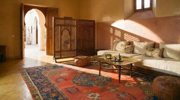 Yellow antique oushak turkish hand knotted pile rug 10 Yellow antique oushak turkish hand knotted pile rug (sku 24796) - room view