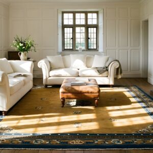 Yellow Wool Antique Rectangle 1920s Hand Knotted Pile Rug From China (SKU 24256) - room view