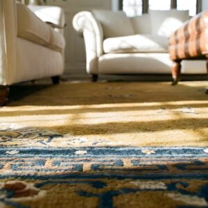 Yellow Wool Antique Rectangle 1920s Hand Knotted Pile Rug From China (SKU 24256) - in-room detail