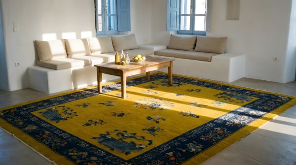 Yellow room size antique floral peking chinese medallion carpet 6 Yellow room size antique floral peking chinese medallion carpet (sku 24291) - room view