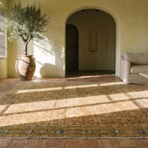 Antique Yellow Room Size Indian Agra Rug (SKU 17329) - room view