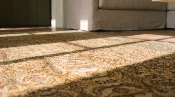 Antique yellow room size indian agra rug 8 Antique yellow room size indian agra rug (sku 17329) - in-room detail