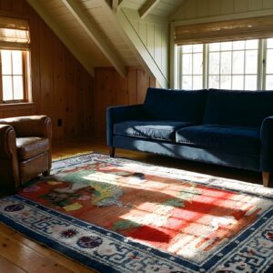 Yellow Small Scatter Size Antique Peacock and Chinese Crane Design Silk Pile Rug (SKU 25563) - room view