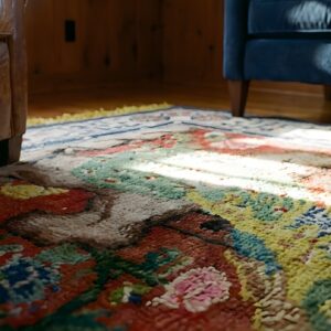 Yellow Small Scatter Size Antique Peacock and Chinese Crane Design Silk Pile Rug (SKU 25563) - in-room detail
