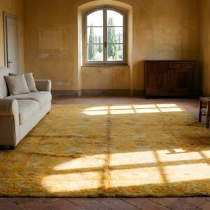 Yellow Antique Spanish Carpet Allover Geometric Knotted Rug (SKU 24793) - room view