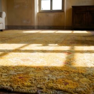 Yellow Antique Spanish Carpet Allover Geometric Knotted Rug (SKU 24793) - in-room detail
