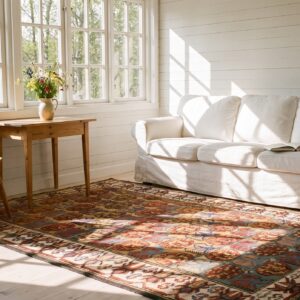 Yellow Tribal Floral Pattern Antique Small Size Caucasian Kuba Rug (SKU 21870) - room view