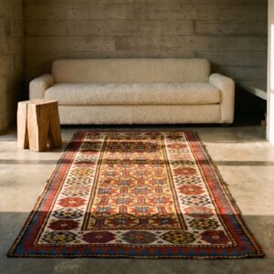 Antique Yellow Tribal Geometric Caucasian Kazak Hallway Runner Rug (SKU 18768) - room view