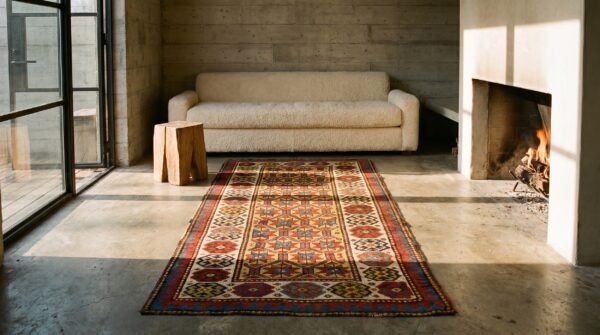 Antique yellow tribal geometric caucasian kazak hallway runner rug 10 Antique yellow tribal geometric caucasian kazak hallway runner rug (sku 18768) - room view