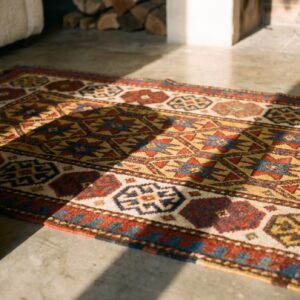 Antique Yellow Tribal Geometric Caucasian Kazak Hallway Runner Rug (SKU 18768) - in-room detail