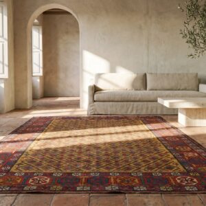 Yellow Antique Tribal Geometric Caucasian Shirvan Area Rug (SKU 18538) - room view