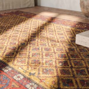 Yellow Antique Tribal Geometric Caucasian Shirvan Area Rug (SKU 18538) - in-room detail