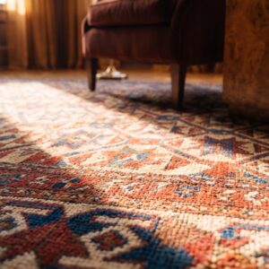 Yellow Antique Tribal Geometric Caucasian Star Design Kazak Hallway Runner Rug (SKU 21645) - in-room detail