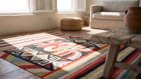Antique zapotec mexico knotted rug 7 Antique zapotec mexico knotted rug (sku 20905) - in-room detail