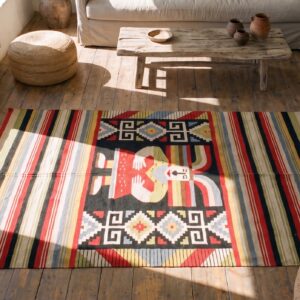 Antique Zapotec Mexico Knotted Rug (SKU 20905) - styled overhead view