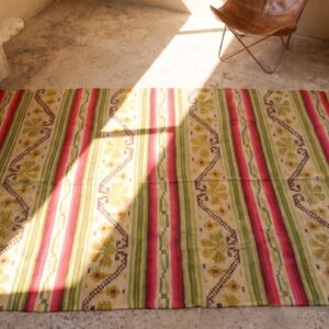 Antique Zapotec Mexico Flat Weave Rug (SKU 20906) - styled overhead view