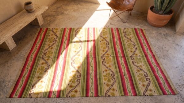 Antique zapotec mexico flat weave rug 2 Antique zapotec mexico flat weave rug (sku 20906) - styled overhead view