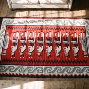 Antique Zapotec Small Scatter Size Wool Red Rug (SKU 21456) - styled overhead view