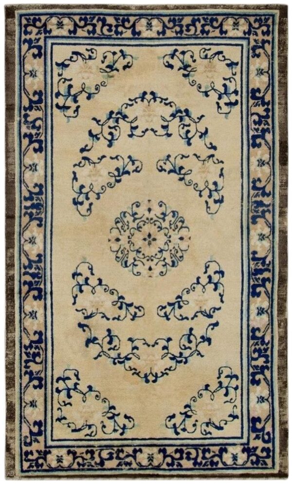 1700s beige field medallion qing style antique chinese ningxia small rug 1 1700s beige field medallion qing style antique chinese ningxia small rug
