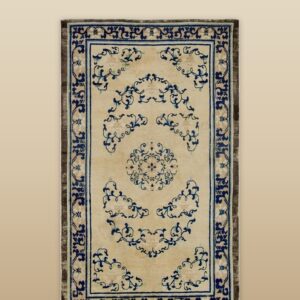 1700s Beige Field Medallion Qing Style Antique Chinese Ningxia Small Rug