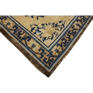 1700s Beige Field Medallion Qing Style Antique Chinese Ningxia Small Rug - detail view 2