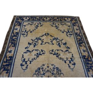 1700s Beige Field Medallion Qing Style Antique Chinese Ningxia Small Rug - detail view 4