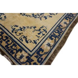 1700s Beige Field Medallion Qing Style Antique Chinese Ningxia Small Rug - detail view 5