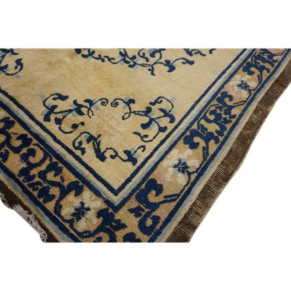 1700s beige field medallion qing style antique chinese ningxia small rug 6 1700s beige field medallion qing style antique chinese ningxia small rug - detail view 5