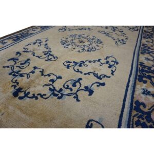 1700s Beige Field Medallion Qing Style Antique Chinese Ningxia Small Rug - detail view 6