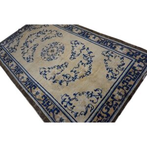 1700s Beige Field Medallion Qing Style Antique Chinese Ningxia Small Rug - detail view 7