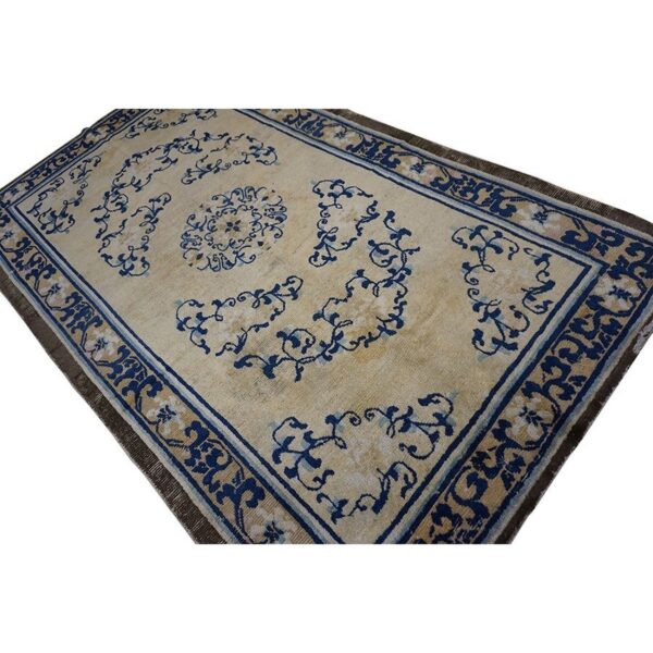 1700s beige field medallion qing style antique chinese ningxia small rug 8 1700s beige field medallion qing style antique chinese ningxia small rug - detail view 7