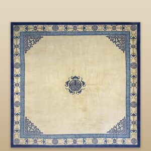 1880s Beige Field Shou Symbols Medallion Antique Chinese Peking Square Rug
