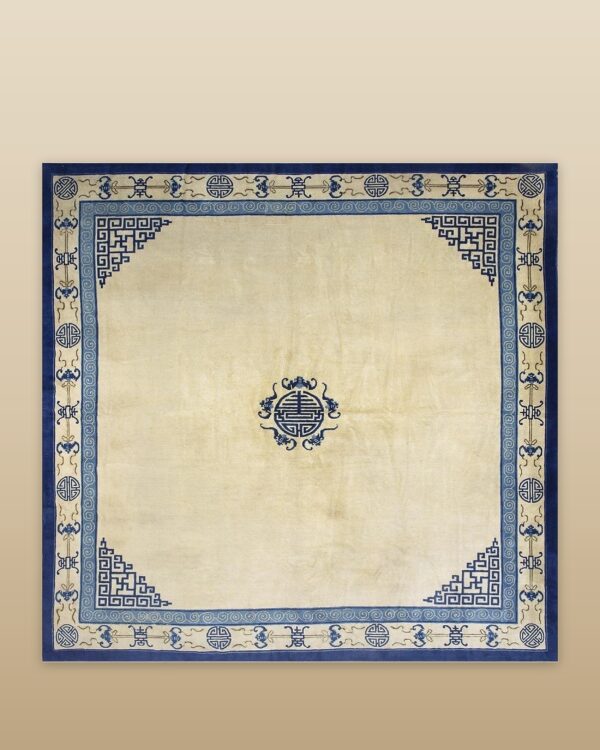1880s beige field shou symbols medallion antique chinese peking square rug 1 1880s beige field shou symbols medallion antique chinese peking square rug