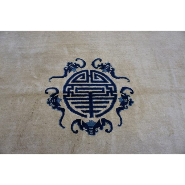 1880s beige field shou symbols medallion antique chinese peking square rug 4 1880s beige field shou symbols medallion antique chinese peking square rug - detail view 3