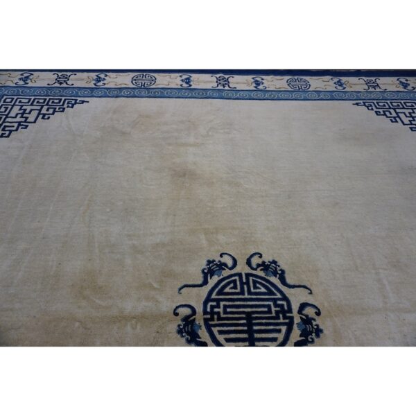 1880s beige field shou symbols medallion antique chinese peking square rug 5 1880s beige field shou symbols medallion antique chinese peking square rug - detail view 4