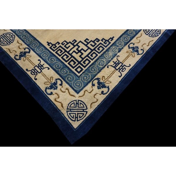 1880s beige field shou symbols medallion antique chinese peking square rug 6 1880s beige field shou symbols medallion antique chinese peking square rug - detail view 5