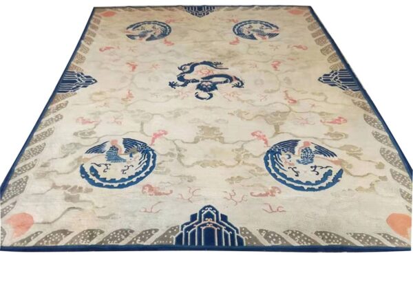 1880s ivory blue coral antique traditional chinese peking dragon rug wool carpet 2 1880s ivory blue coral antique traditional chinese peking dragon rug wool carpet - detail view 1