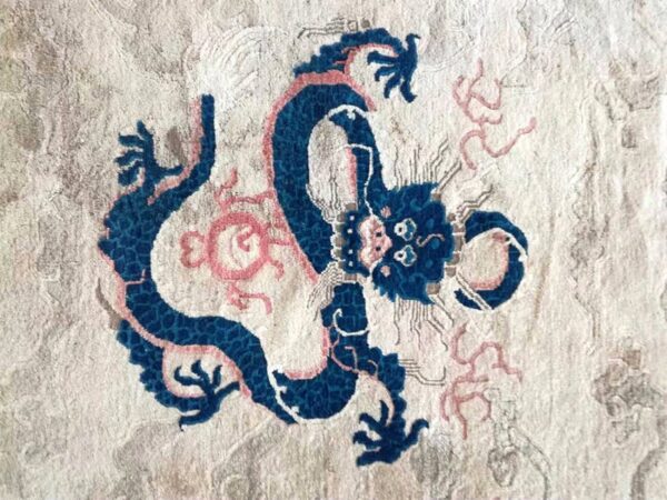 1880s ivory blue coral antique traditional chinese peking dragon rug wool carpet 3 1880s ivory blue coral antique traditional chinese peking dragon rug wool carpet - detail view 2