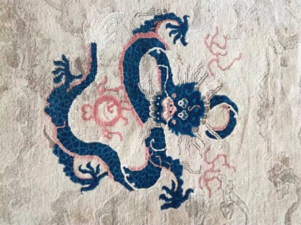 1880s ivory blue coral antique traditional chinese peking dragon rug wool carpet 5 1880s ivory blue coral antique traditional chinese peking dragon rug wool carpet - detail view 4