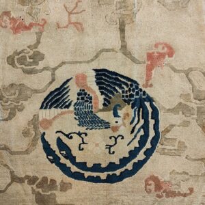 1880s Ivory Blue Coral Antique Traditional Chinese Peking Dragon Rug Wool Carpet - detail view 6