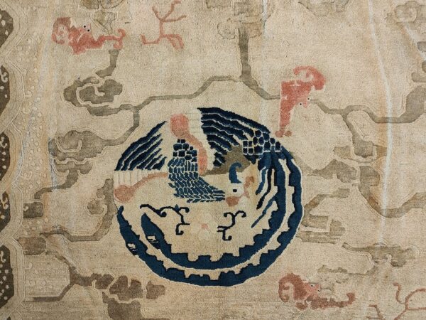 1880s ivory blue coral antique traditional chinese peking dragon rug wool carpet 7 1880s ivory blue coral antique traditional chinese peking dragon rug wool carpet - detail view 6