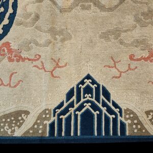 1880s Ivory Blue Coral Antique Traditional Chinese Peking Dragon Rug Wool Carpet - detail view 7