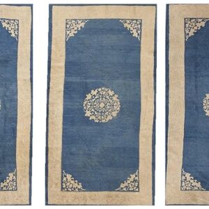 1890s Classic Blue Ground Medallion Traditional Antique Chinese Peking Rug